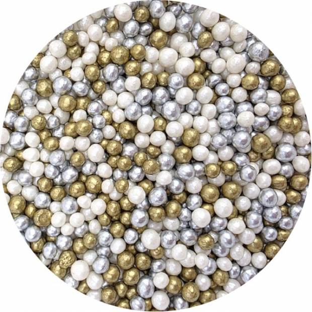Zucker-Reis-Perlen silber-weiß-gold 5mm 80g