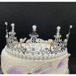 Nicht essbare Dekoration Metall Krone silbern mit weißen Perlen