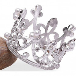 Nicht essbare Dekoration Metall Krone Silber klein mit weißen Perlen 2
