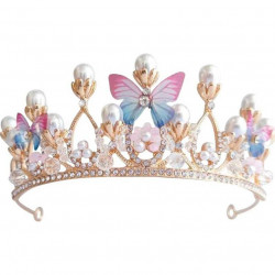 Nicht essbare Dekoration, Metallkrone, goldfarben mit Perlen und Schmetterlingen