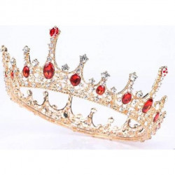 Nicht essbare Dekoration Metall Krone goldfarben mit roten Steinen