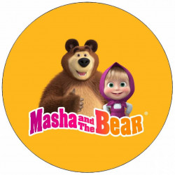 Essbares Papier Máša und Bär auf gelbem Hintergrund 19,5 cm