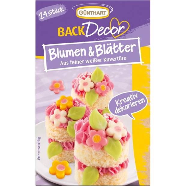 Blüten und Blätter aus weißer Schokolade 24 Stück