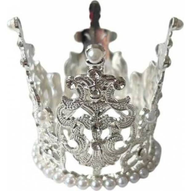 Nicht essbare Dekoration Metall Krone silber klein mit weißen Perlen