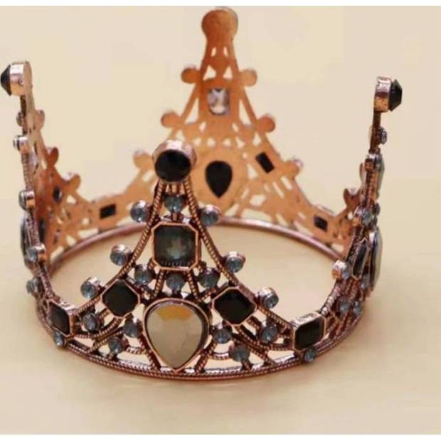 Ungiftbare Dekoration Metall Krone rosa-gold mit schwarzen Steinen