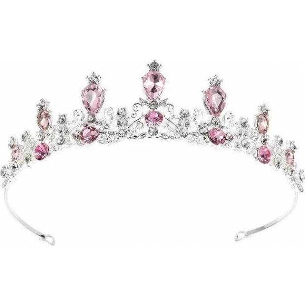 Nicht essbare Dekoration aus Metall. Silberne Krone mit rosafarbenen Steinen