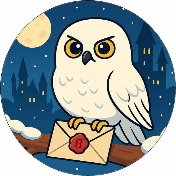 essbares Papier Eule Hedvika im Winter Harry Potter gezeichnet 19,5 cm