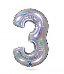 Aufblasbarer Ballon Nummer 3 Hologramm 102 cm