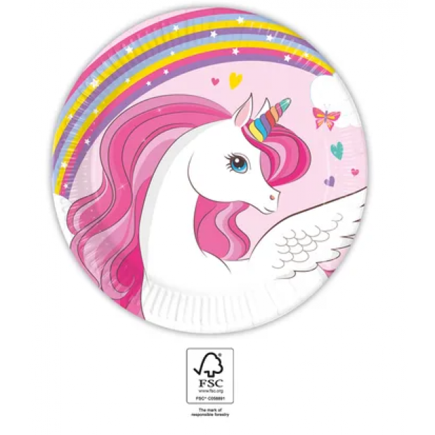 Papier-Pappteller Einhorn 19,5 cm 8 Stück